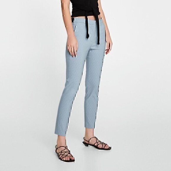 ZARA BASIC Trousers Jogger / Elastic Waist Baby Blue Cropped Ankle Tapered Pants - Picture 3 of 11